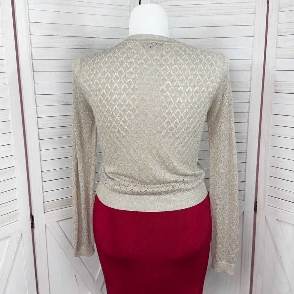 Mng Mango Pointelle Metallic Shimmer Button Up Ca… - image 4